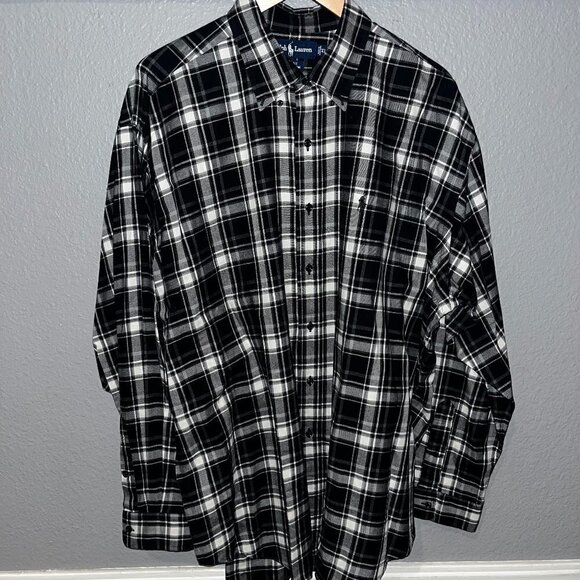 RALPH LAUREN Blake Blue Label Black & White Plaid Button Down Shirt - EUC - XL - Picture 1 of 7